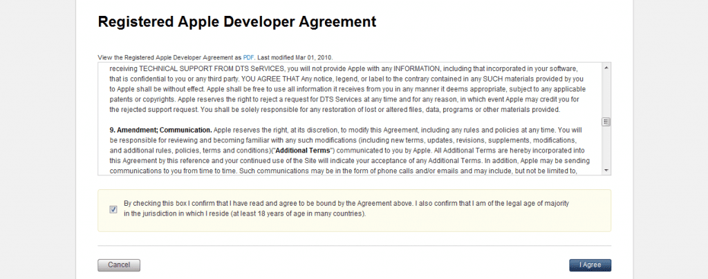 iOS developer program agreement