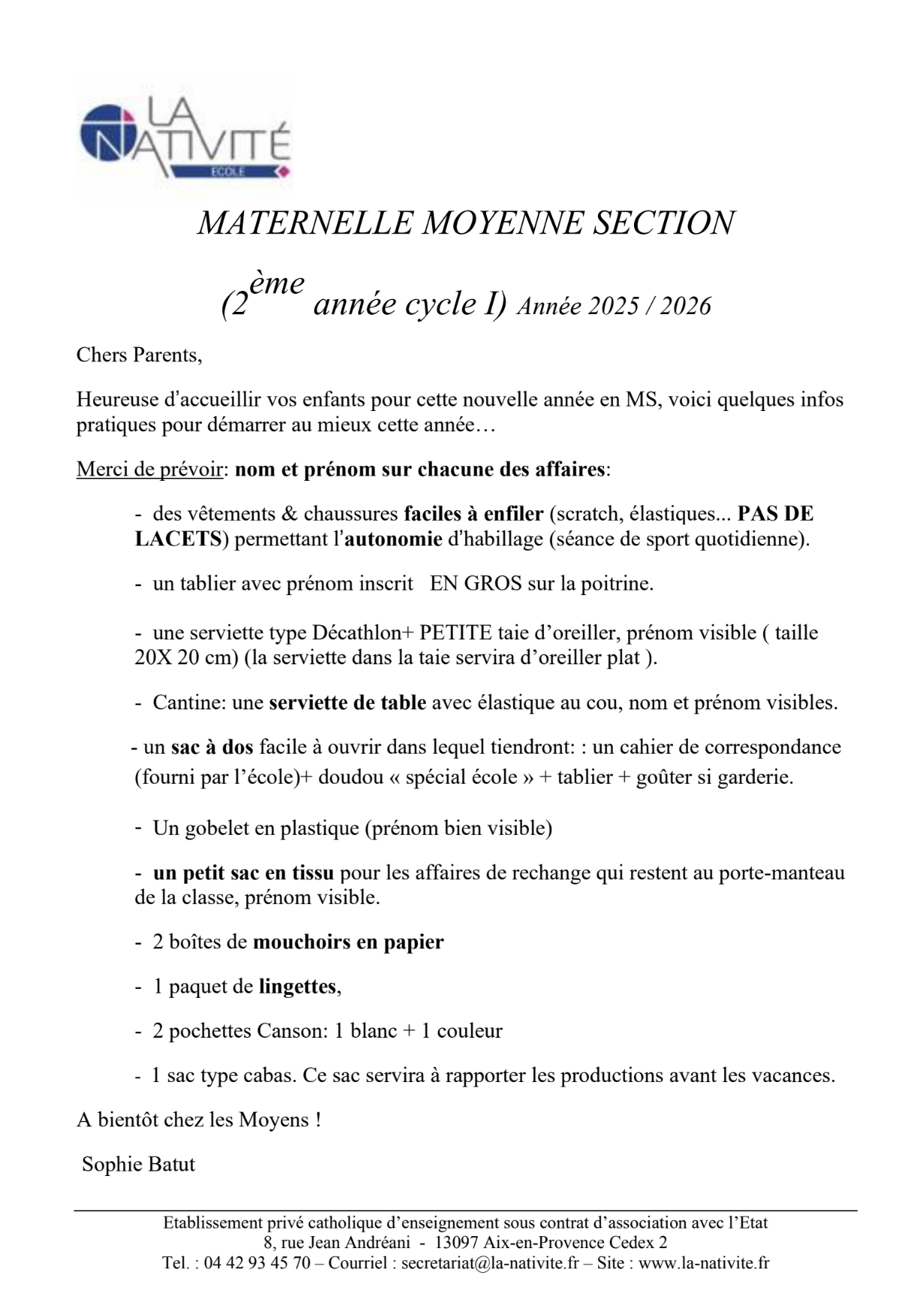 Liste fournitures MS