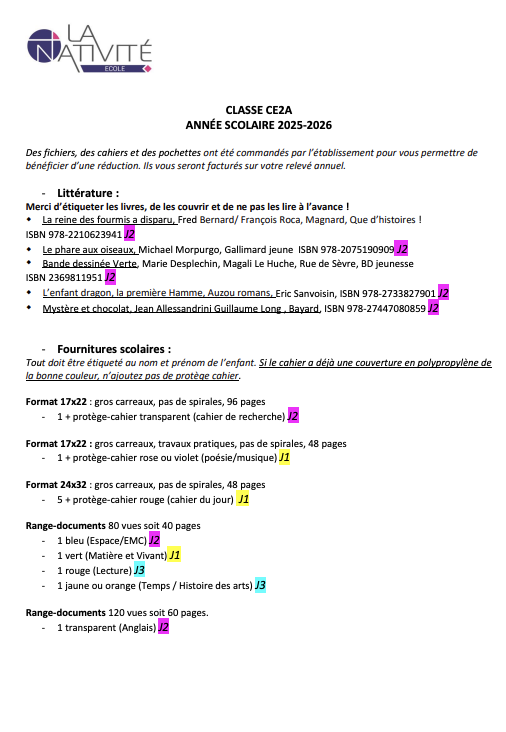 Fournitures CE2A