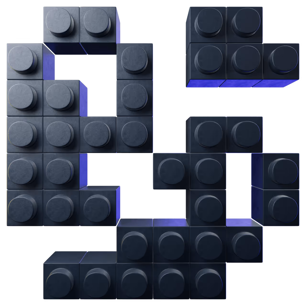 Black interlocking building blocks arranged in an abstract pattern with some gaps.
