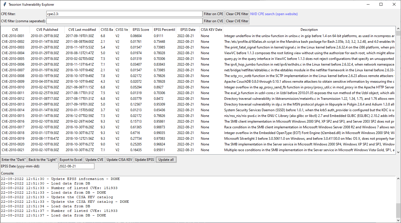 Tesorion Vulnerability Explorer powered by EPSS 