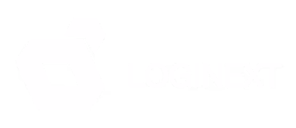 LOGINEXT wordmark with geometric hexagonal shapes forming the logo symbol.