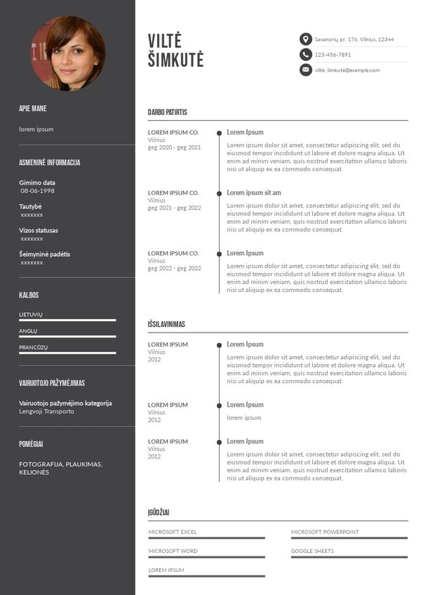 studento cv pavyzdys