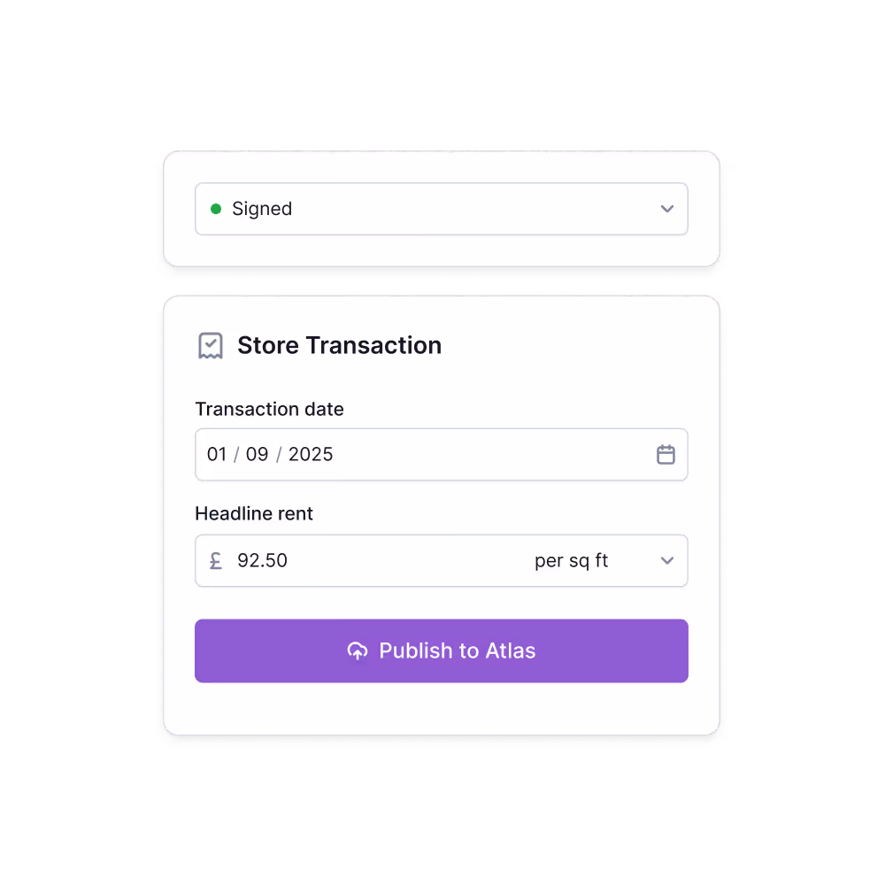 Dashboard interface titled My Report showing two office locations, 25 Kingly Street selected with photo of lounge area and 49 Carnaby Street with photo of open office space, and an Export button at top right.
