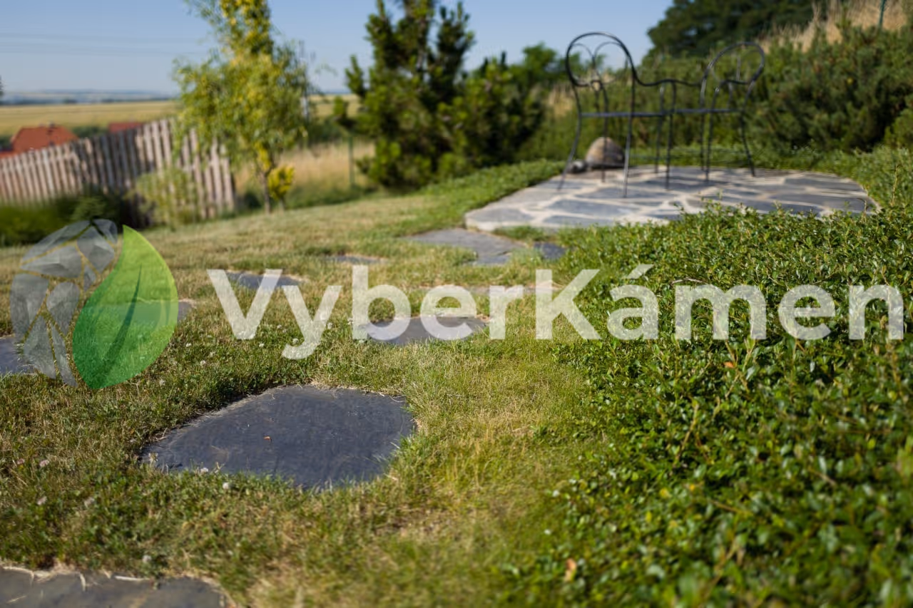 zelená trává a břidlice