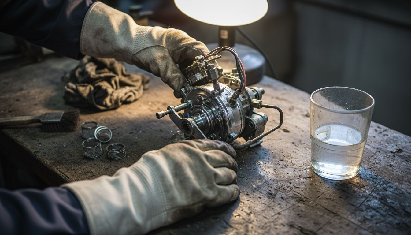 Pulizia approfondita dei componenti della caldaia effettuata direttamente sul banco di lavoro