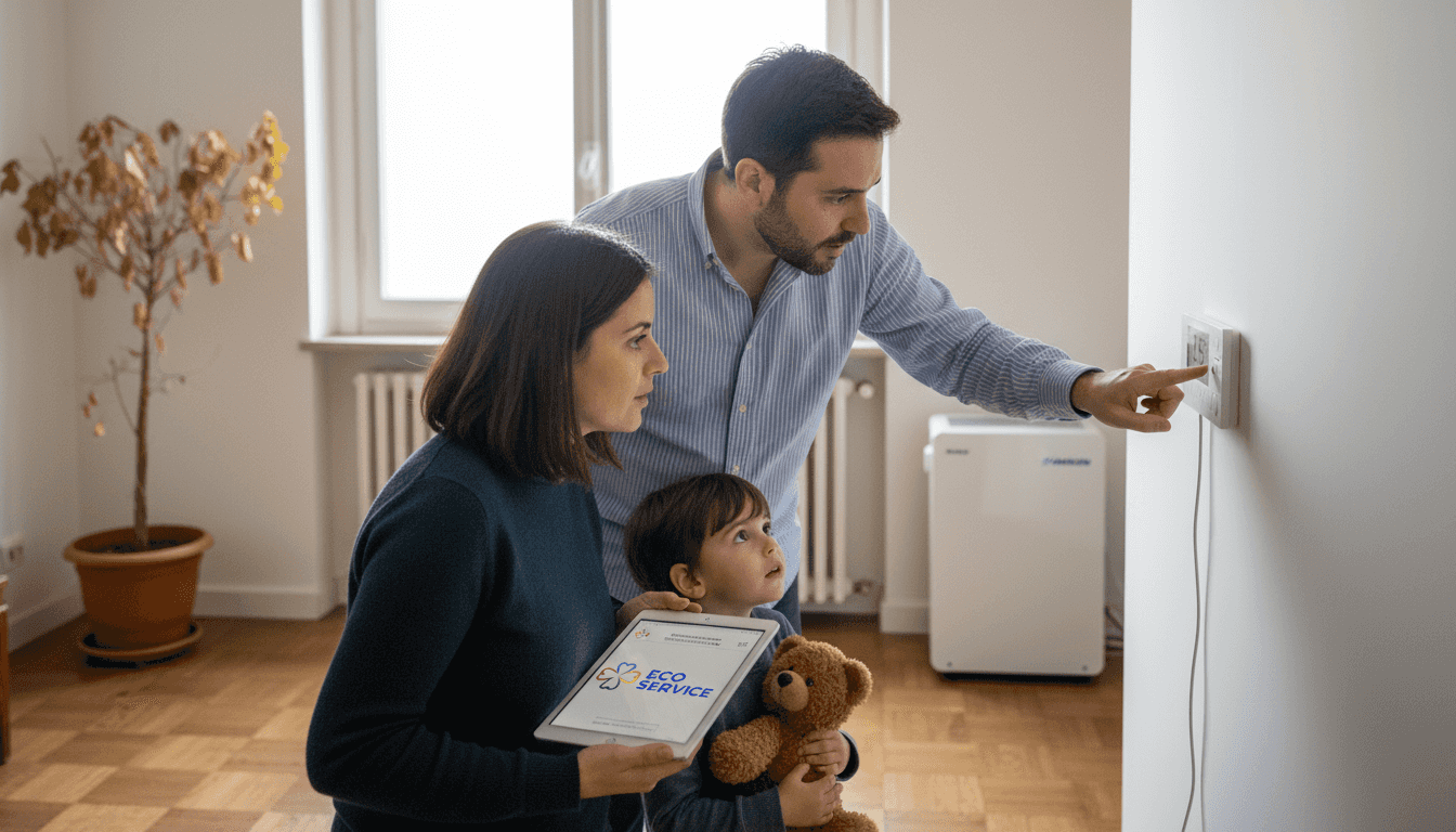 Una famiglia valuta le diverse opzioni per il riscaldamento della casa