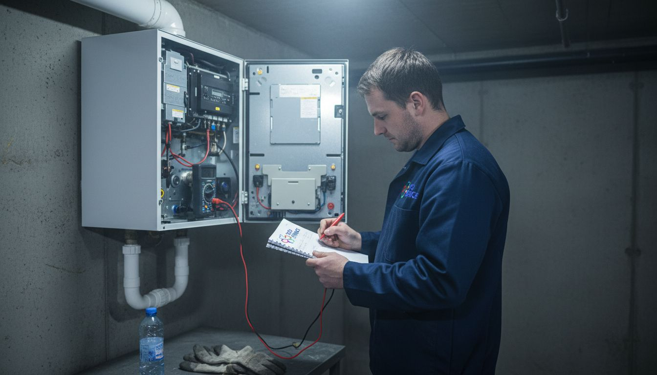 Un tecnico esegue la manutenzione della caldaia a condensazione.