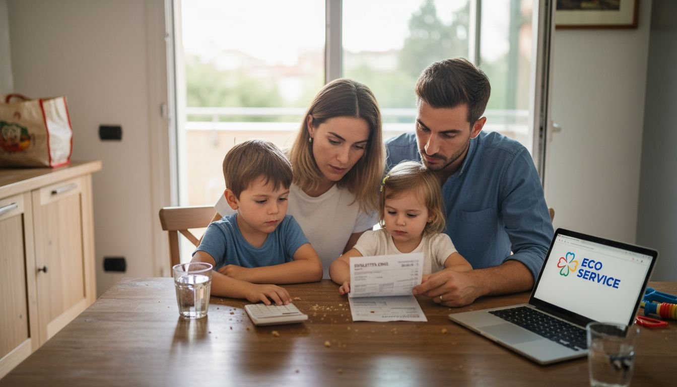 Una famiglia controlla la bolletta della luce per capire come risparmiare sull’energia.