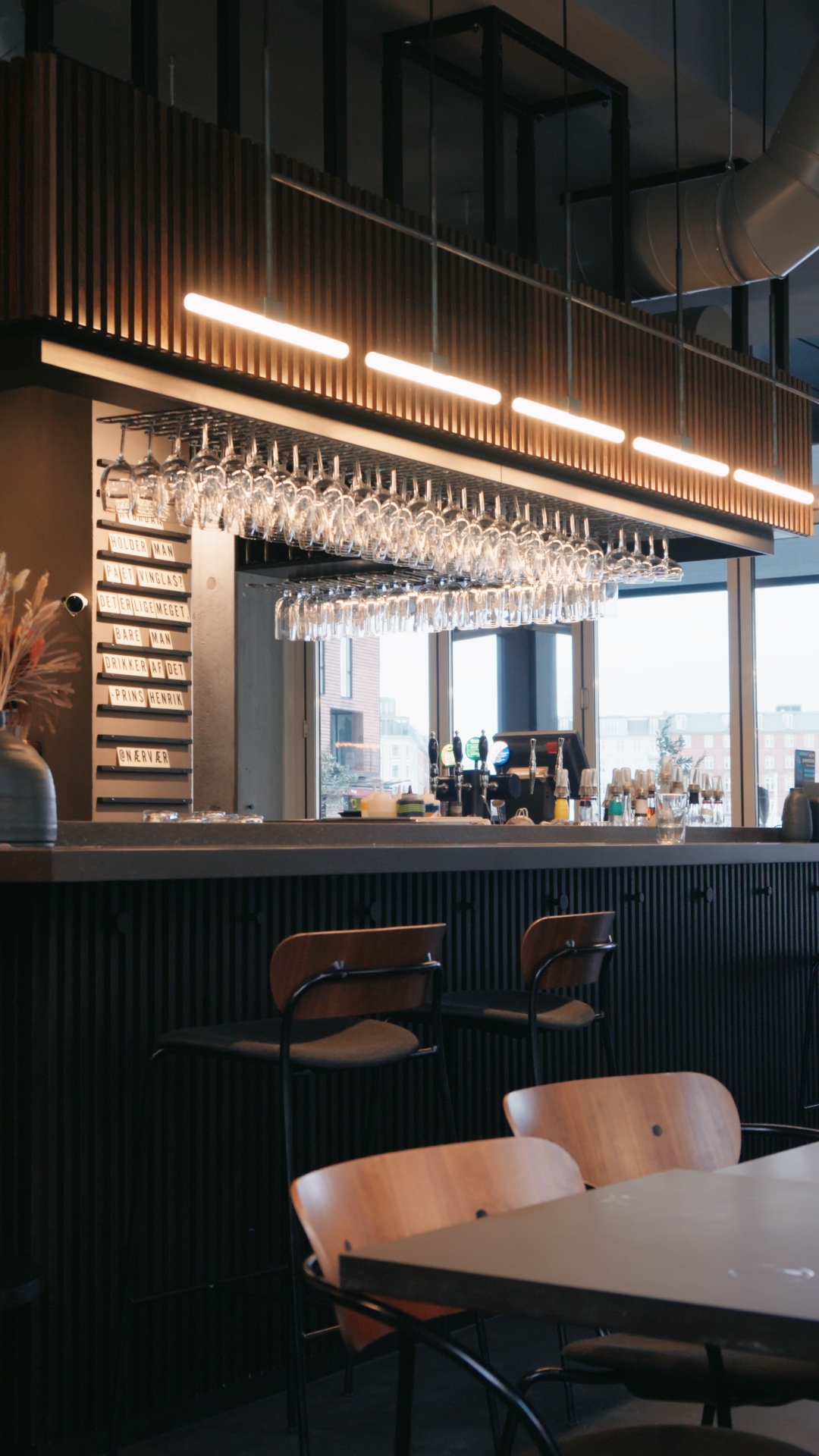 Restaurant business cards on wooden tray