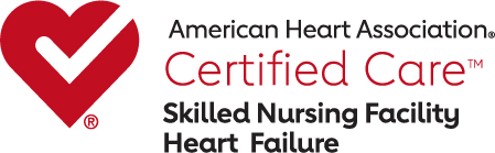 American Heart Association Certified Care Skilled Nursing Facility Heart Failure logo with red heart and checkmark.