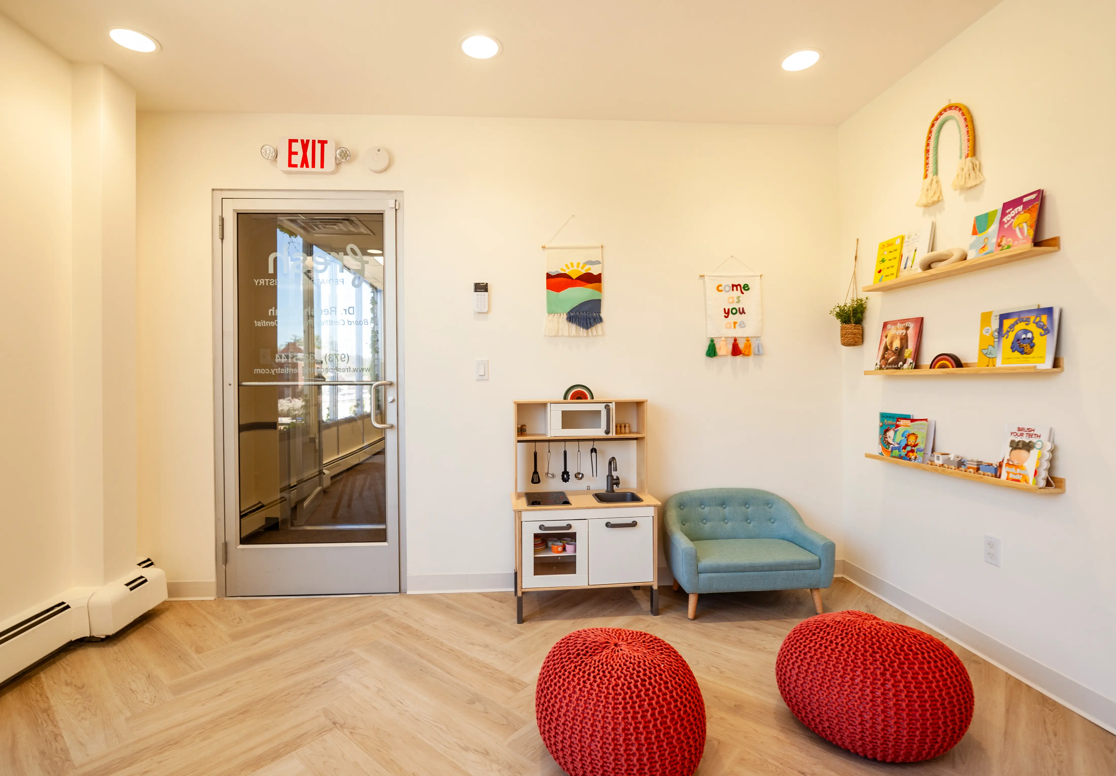 Bright and modern reception area at Fresh Pediatric Dentistry Montclair, NJ.