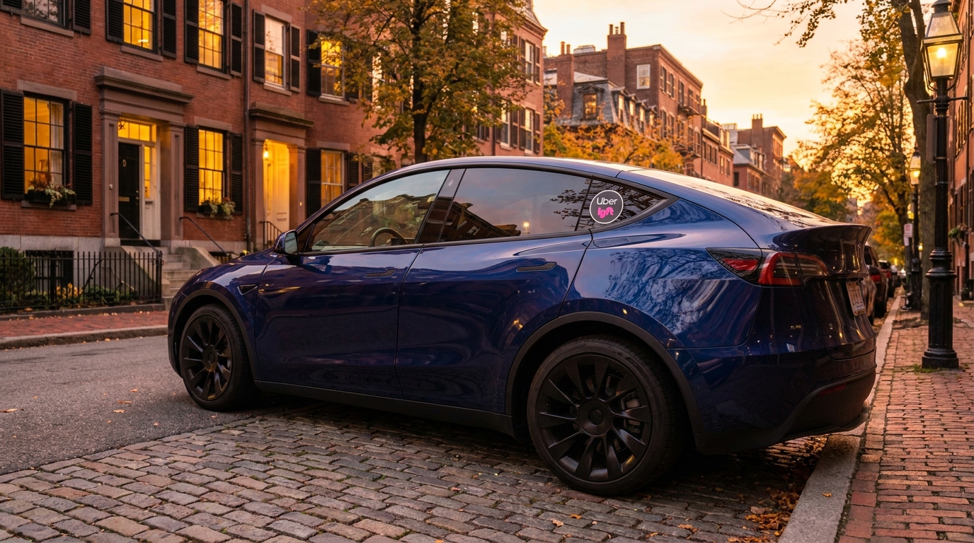 Tesla interior representing EV rental opportunity for rideshare drivers