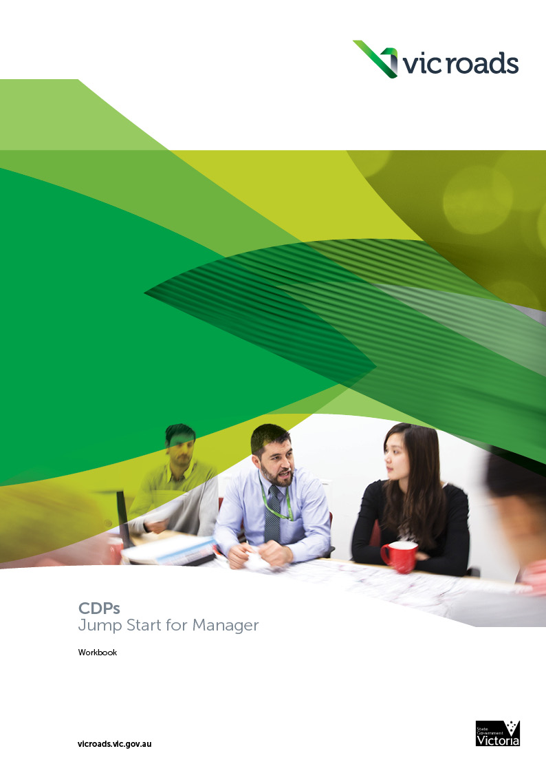 A booklet cover depicts people discussing in a meeting, with some graphical decoration above the image.