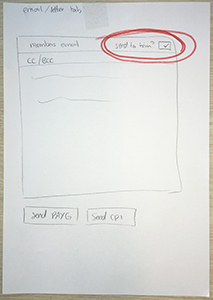 A photo of a wireframe developed on paper by a group of people.