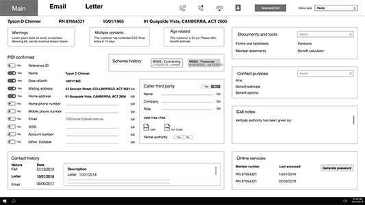 A screenshot of a black-and-white clickable prototype.