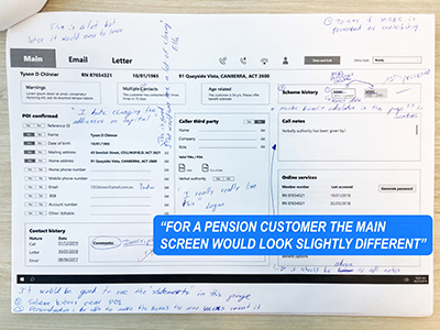 A photo of a paper prototype artefact with written notes all around that were taken during testing.