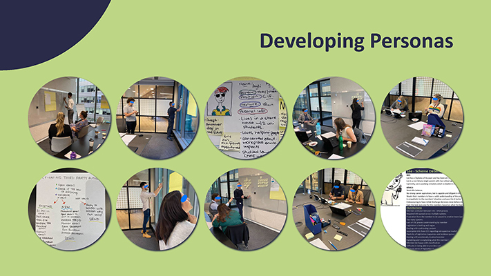 A screenshot of a PowerPoint's slide showing photos of people working at workshops as well as photos of the artefacts they helped develop.