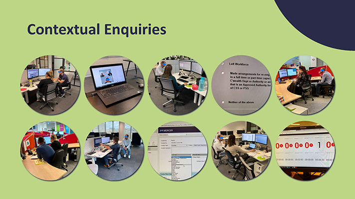 A screenshot of a PowerPoint's slide showing photos of systems and people working at their desks.