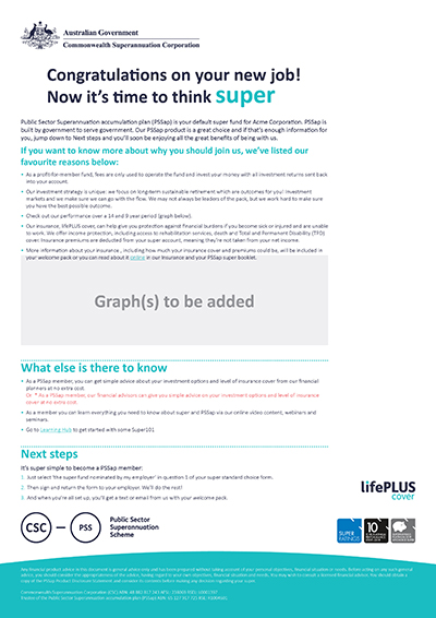 A first prototype document containing information regarding the superannuation benefits provided to the Public Sector Superannuation accumulation plan scheme. As well as a space for a graph to be added.