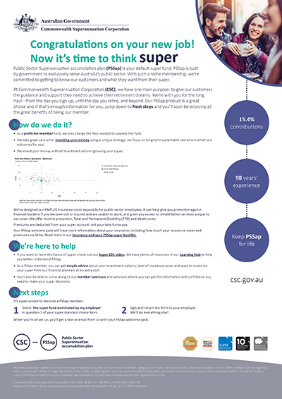 A sixth prototype document containing information regarding the superannuation benefits provided to the Public Sector Superannuation accumulation plan scheme. As well as a graph, plus new information presented in purple circles.