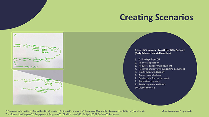 A screenshot of a PowerPoint's slide showing a photo of one of the scenario's artefacts developed by users and a zoom-in text explanation of one of the data collected.