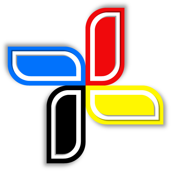 A decorative design depicting a paper windmill with four colours in each leaf (blue, red, yellow and black). This design rotates clockwise when the user scrolls down the page and anticlockwise when the user scrolls up the page.