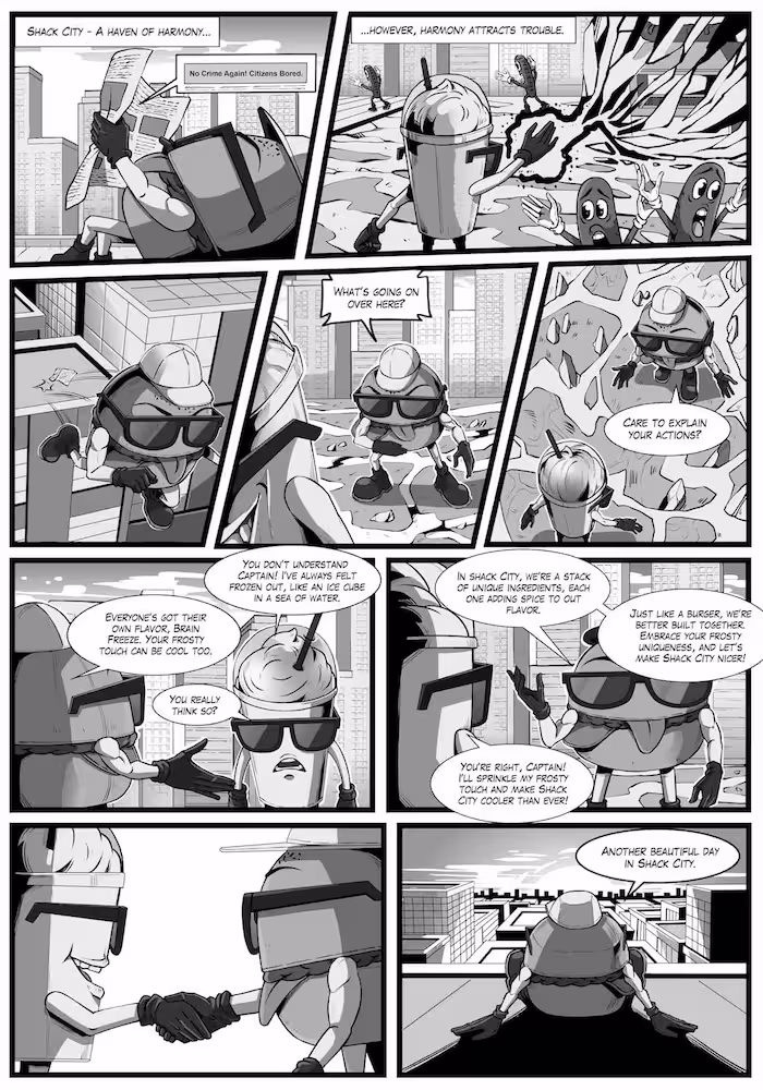 Captain Sizzle comic art for Take Out Shack