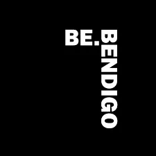 White text reading 'BE.' horizontally and 'BENDIGO' vertically on a black background.