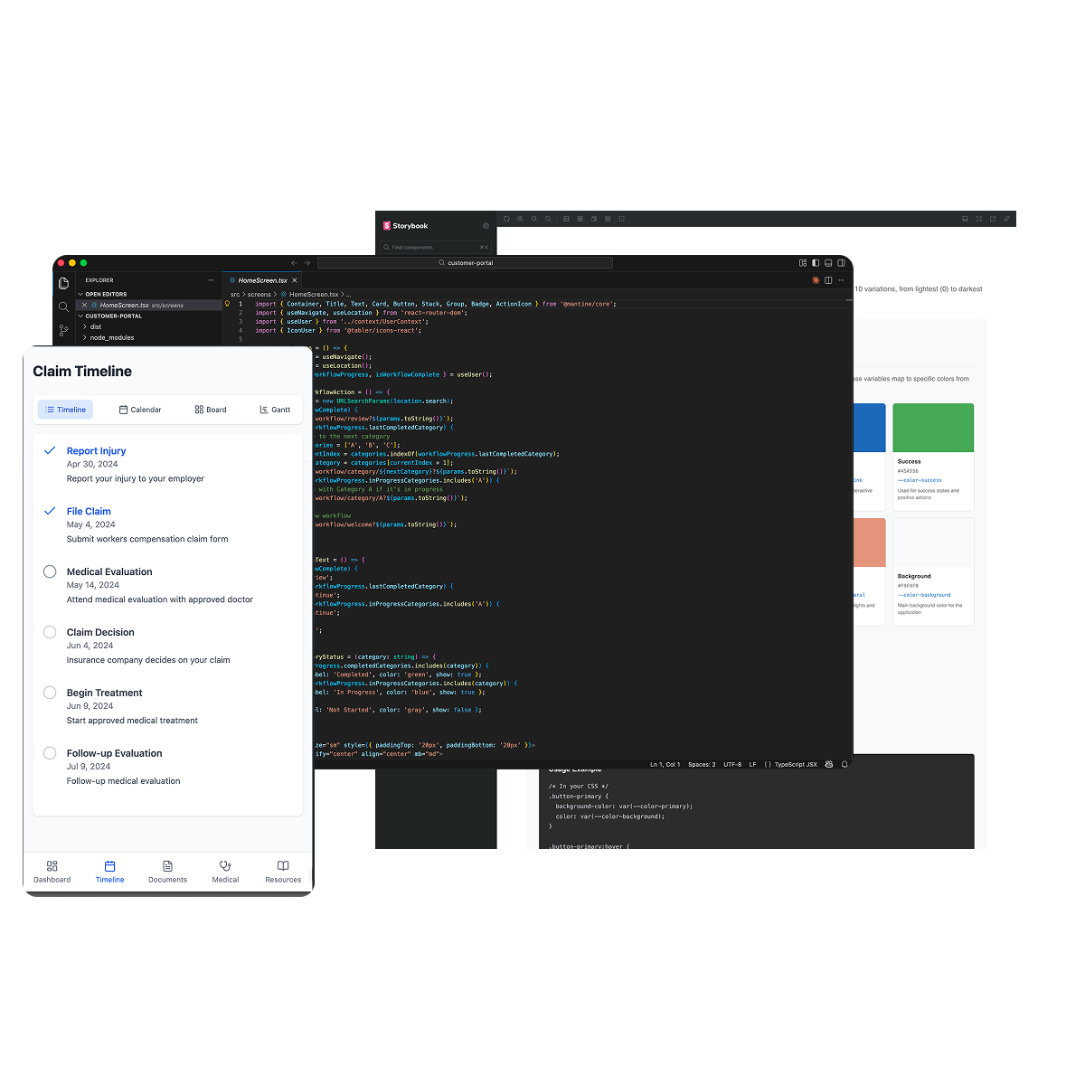 Multiple screenshots from the coded prototype process.