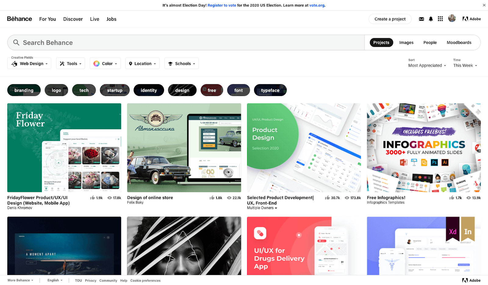 Screenshot of Behance homepage