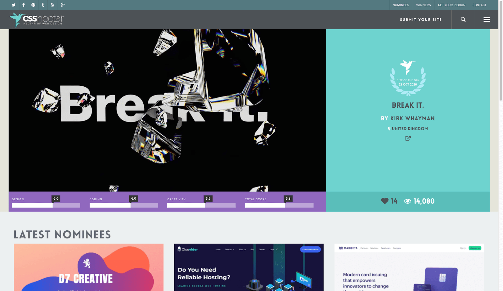 Screenshot of CSS Nectar homepage