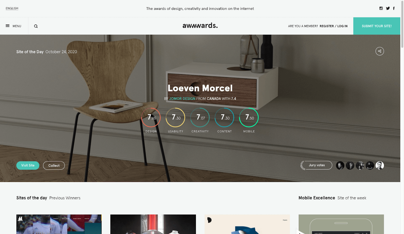 Screenshot of awwwards homepage