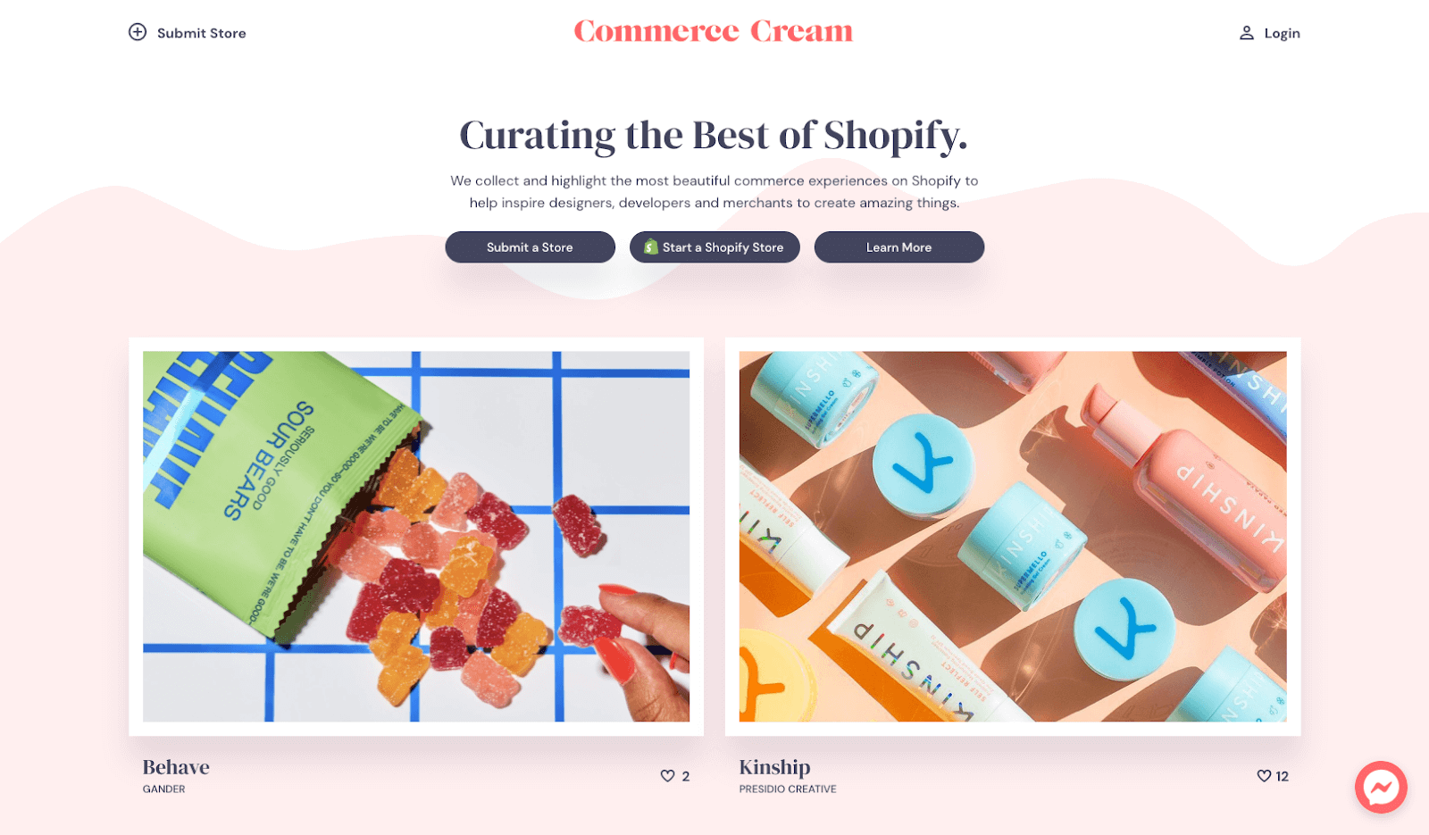 Screenshot of Commerce Cream homepage