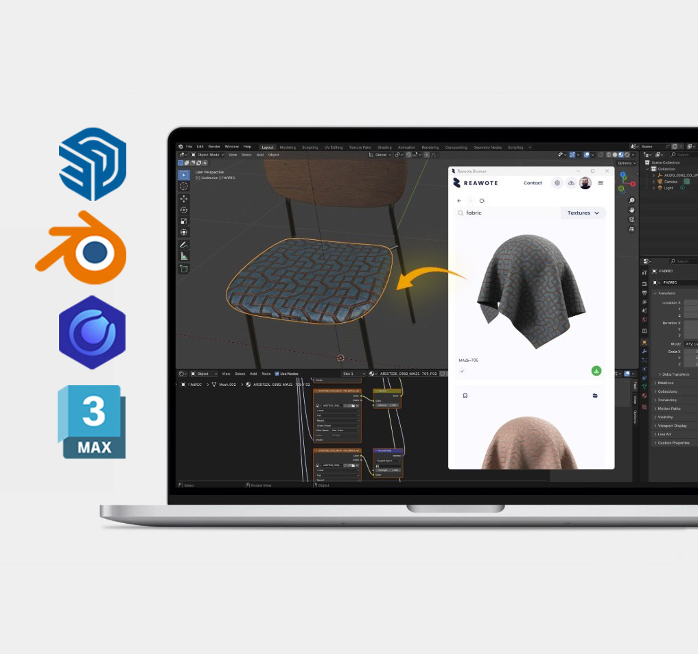 Reawote asset browsers for major 3D softwares