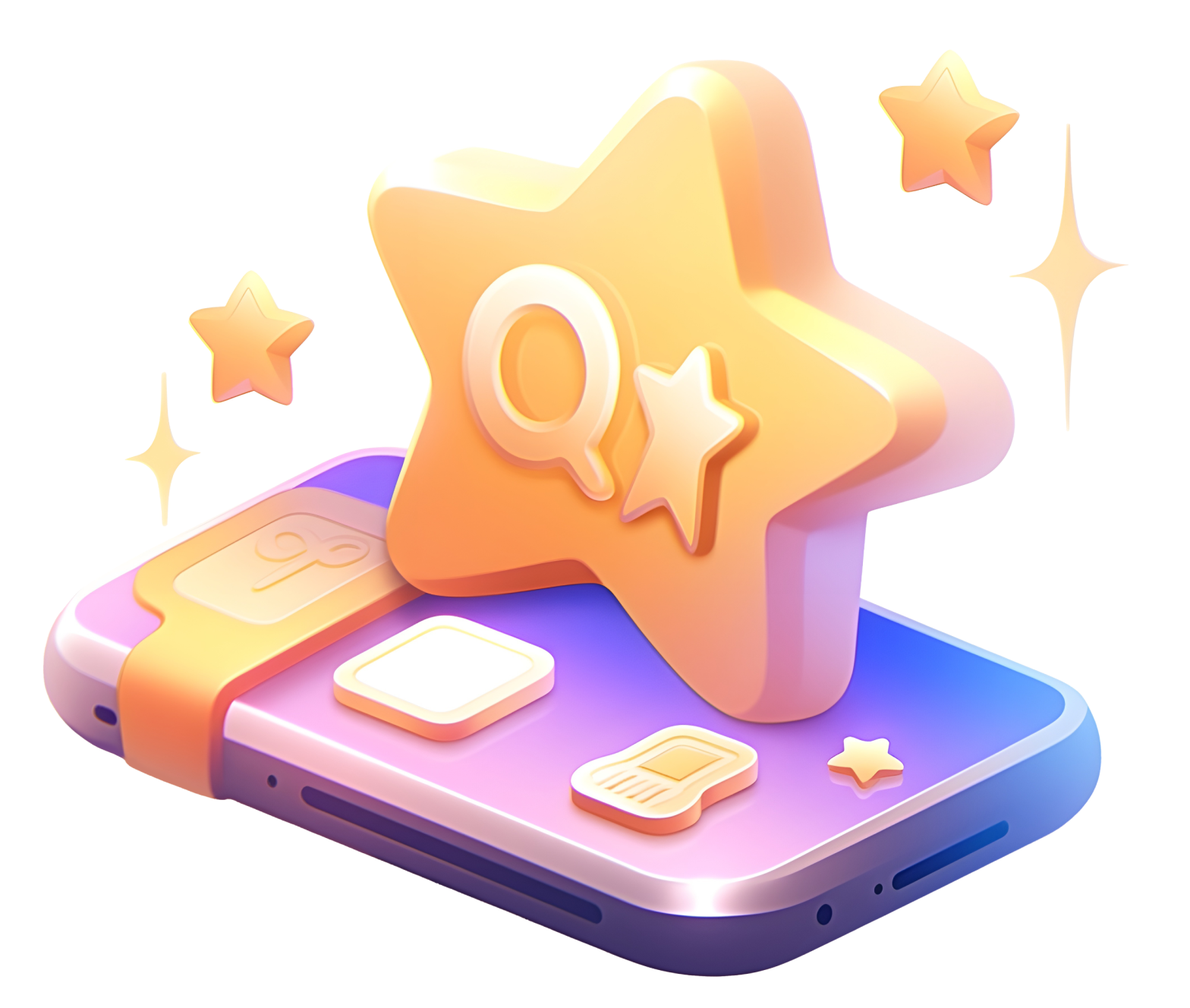 Image en 3D illustrant une grande étoile en or sur un smartphone