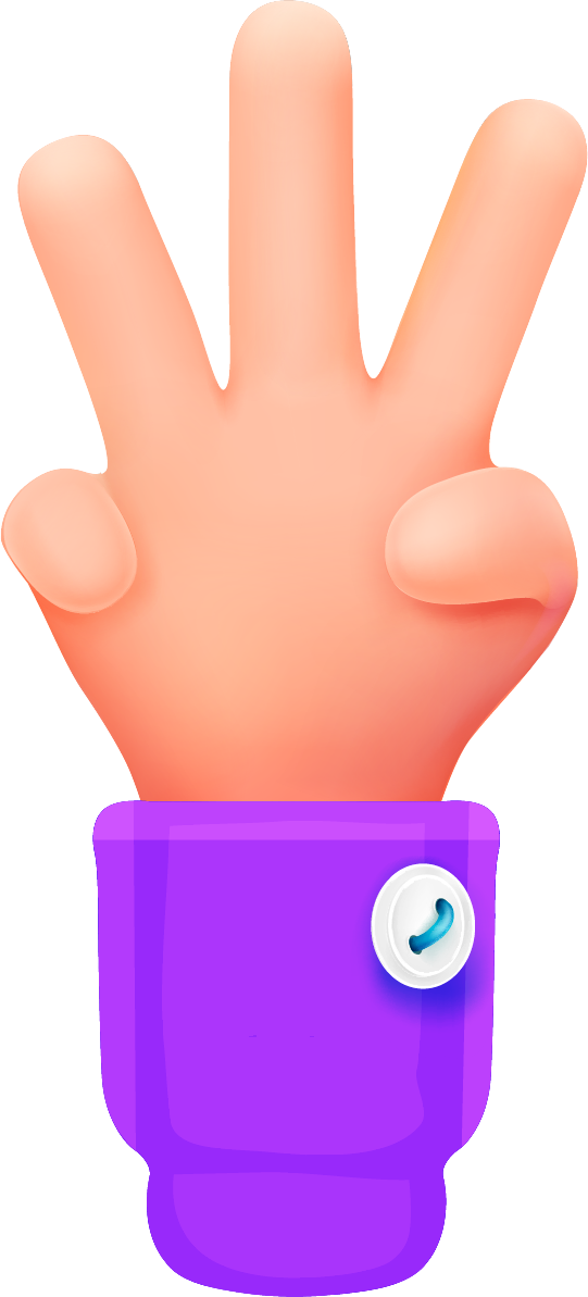 Icone en 3D de trois doigts levés