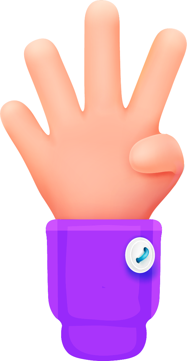 Icone en 3D de quatre doigts levés