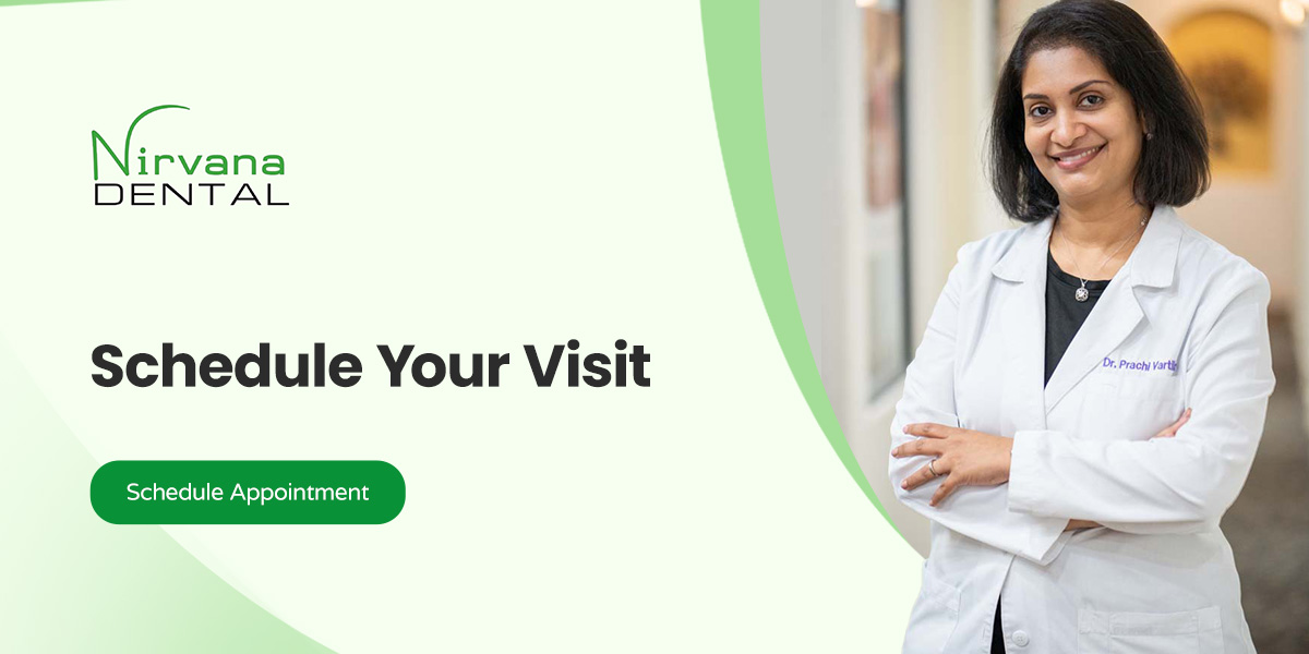 Dr. Prachi Vartikar stands in a white doctor's coat with her arms crossed with the words "Schedule Your Visit" next to her