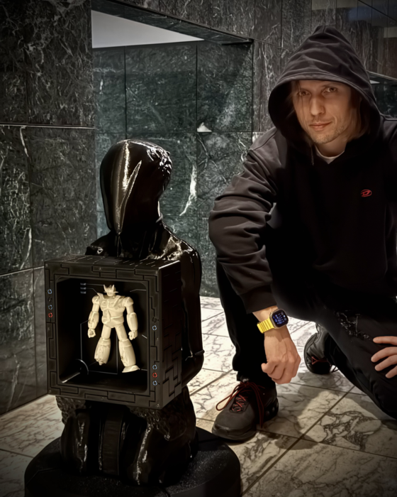 Baptiste Tavernier posing with artwork "Chambre 17"