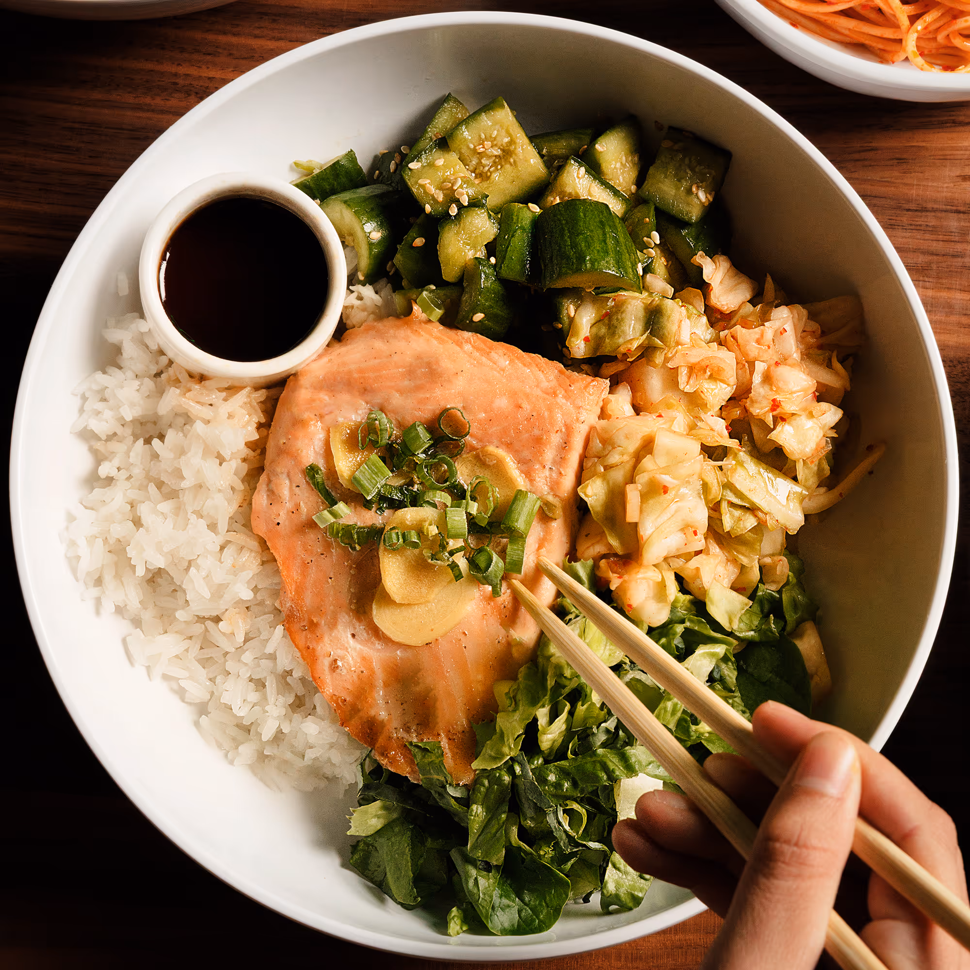 Top view of Salmon bowl