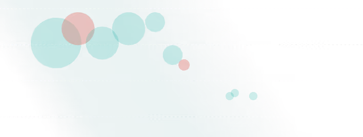 A scatter plot with teal and red circles of varying sizes aligned mostly along the top three dotted white horizontal lines on a dark teal gradient background.