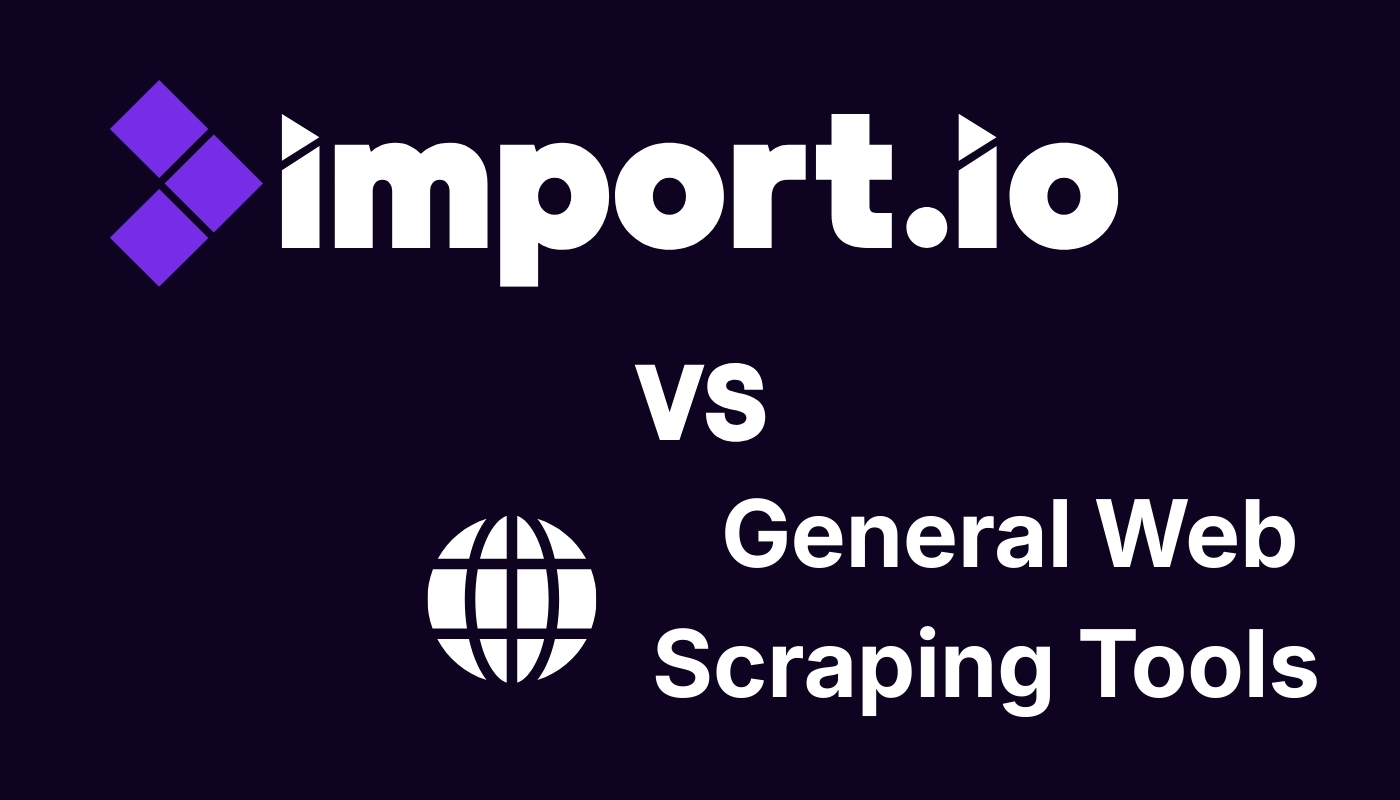 Comparison image showing import.io logo versus general web scraping tools with a globe icon.