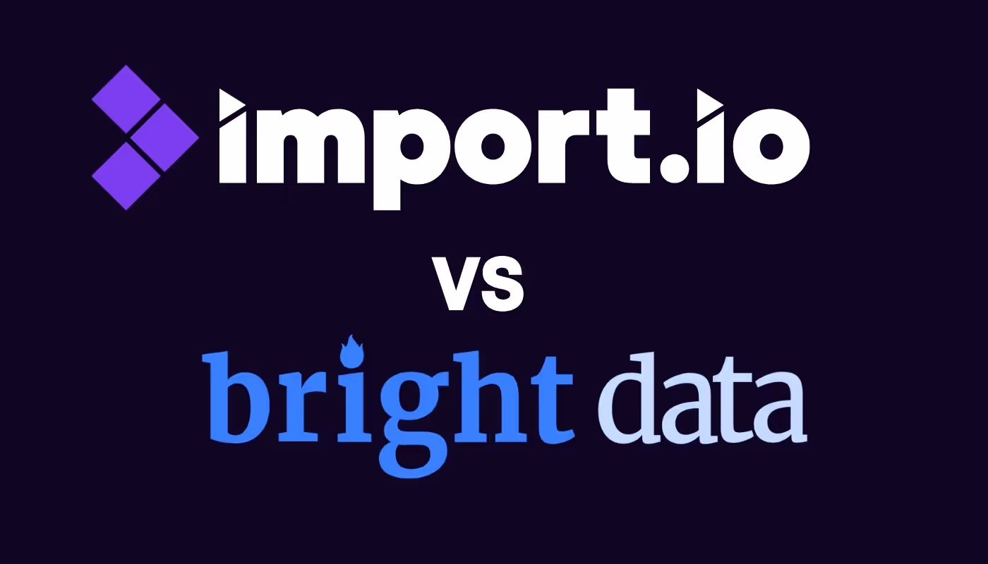 Comparison graphic showing import.io logo above and bright data logo below with 'vs' in the center on a dark background.