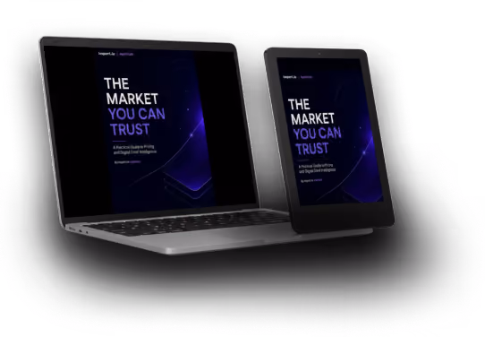 Book and e-reader displaying the cover titled 'The Market You Can Trust: A Practical Guide to Pricing and Digital Shelf Intelligence' by Import.io Aperture.