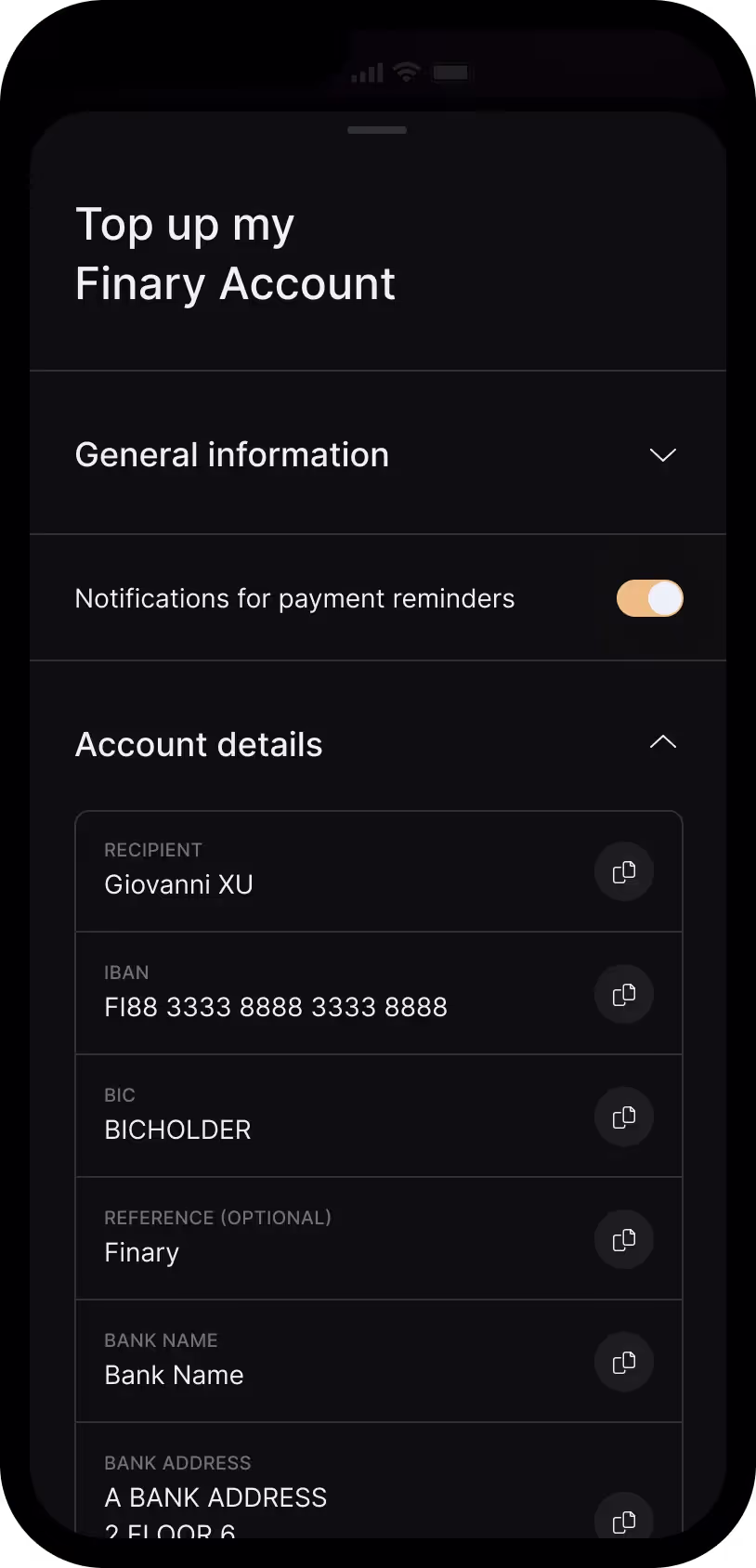 a cell phone showing the top up my finance account