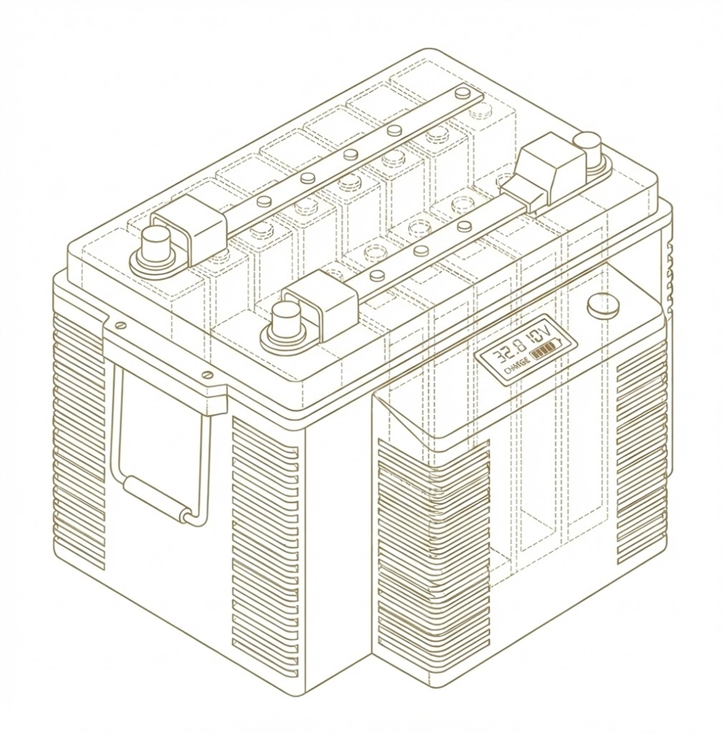 Isometric drawing of a battery