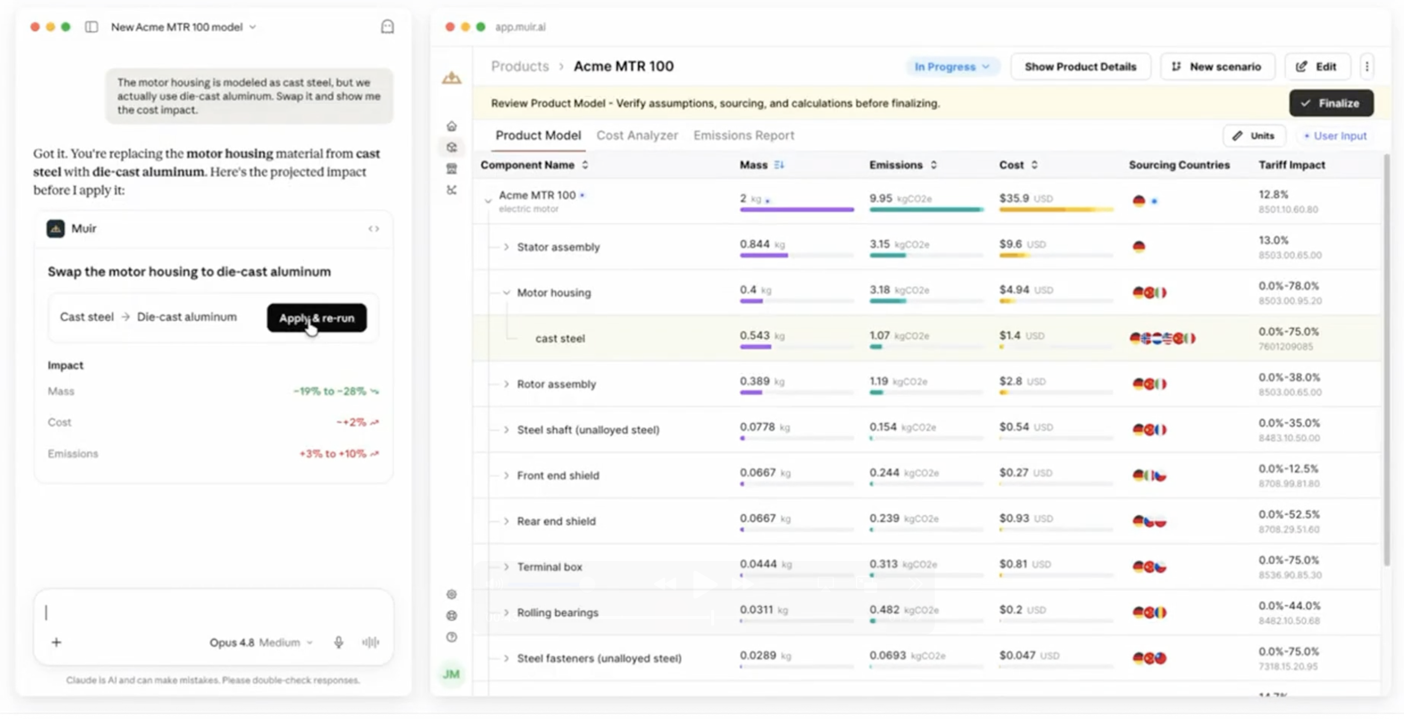 Muir product intelligence running inside an AI assistant conversation via the Muir MCP connection