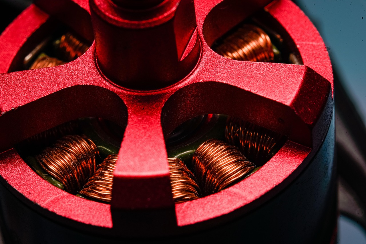 Close-up of copper wire winding inside an electric motor