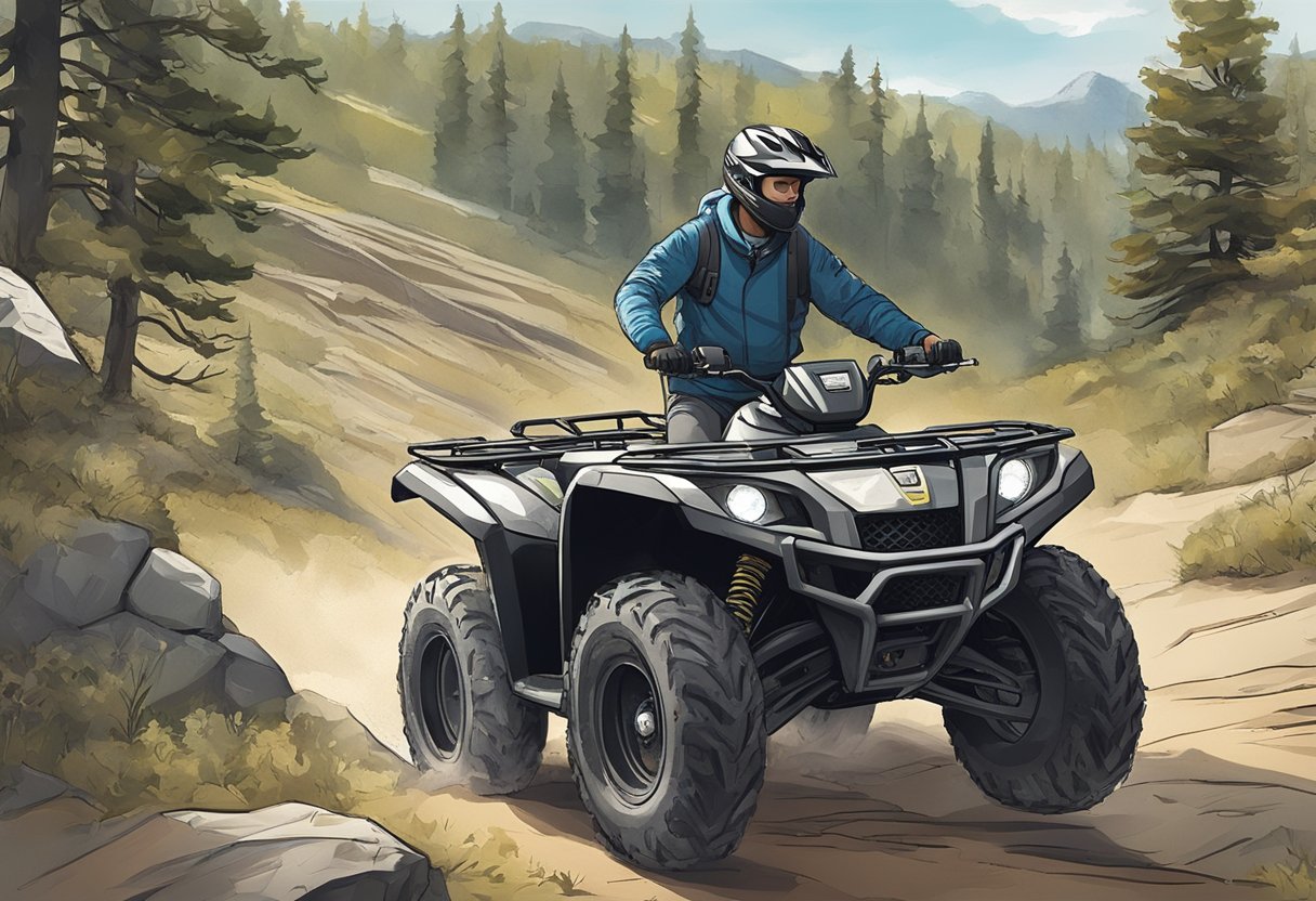 An ATV with a GPS tracker attached, navigating through rugged terrain with no monthly fees